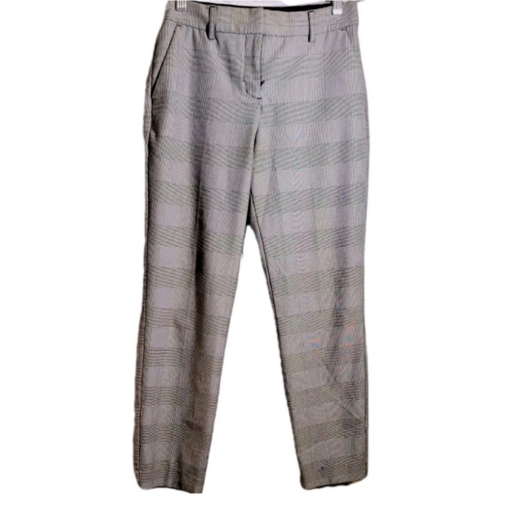 Express Columnist Ankle Mid Rise Stretch Pants Size 2R Grey Plaid Business Wear